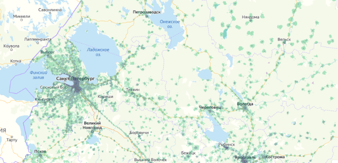 Зона покрытия МТС на карте Ногинск 